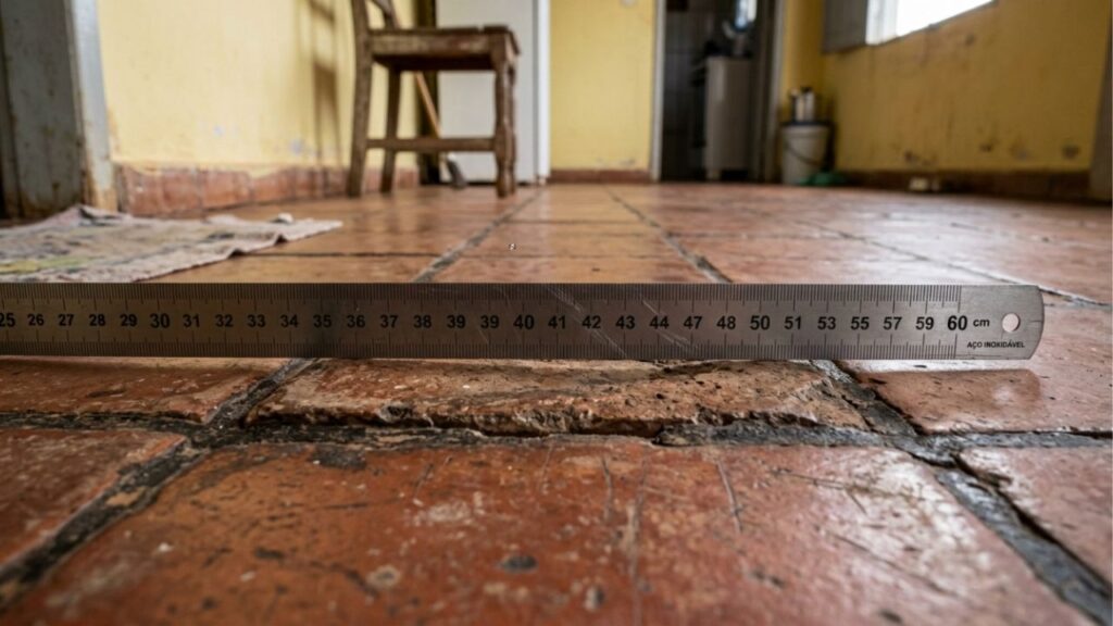 Pedreiro se recusa a assentar piso novo sobre cerâmica antiga em sala com desnível de 2 milímetros e explica ao proprietário o que acontece com o vinílico depois do primeiro verão