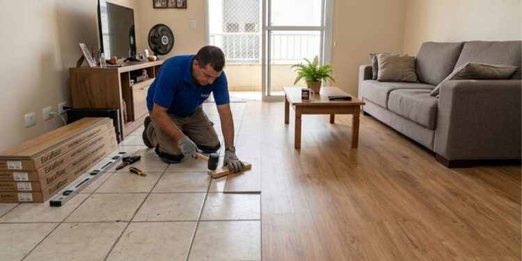 Pedreiro se recusa a assentar piso novo sobre cerâmica antiga em sala com desnível de 2 milímetros e explica ao proprietário o que acontece com o vinílico depois do primeiro verão