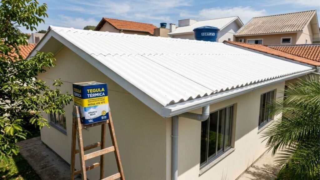 A gambiarra do telhado pintado de branco que derruba a temperatura da casa como um forro térmico: a tinta reflete o sol, o telhado esquenta menos e o cômodo abaixo fica vários graus mais fresco
