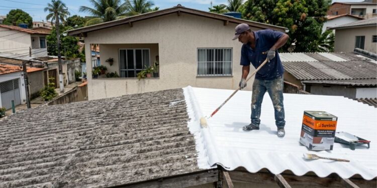 A gambiarra do telhado pintado de branco que derruba a temperatura da casa como um forro térmico: a tinta reflete o sol, o telhado esquenta menos e o cômodo abaixo fica vários graus mais fresco