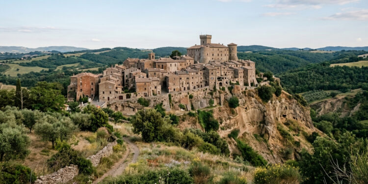 Os moradores deixaram uma cidadela medieval erguida sobre rocha vulcânica que sofre erosão, e hoje suas ruínas continuam abertas à visitação