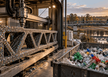 Plástico reciclado vira treliças impressas para ponte