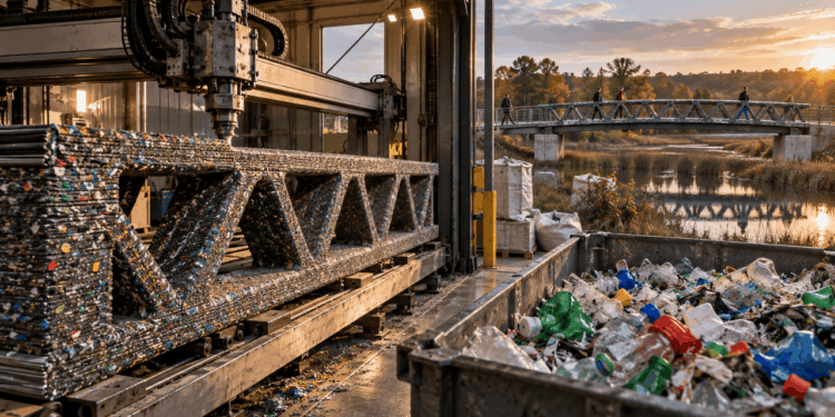 Plástico reciclado vira treliças impressas para ponte
