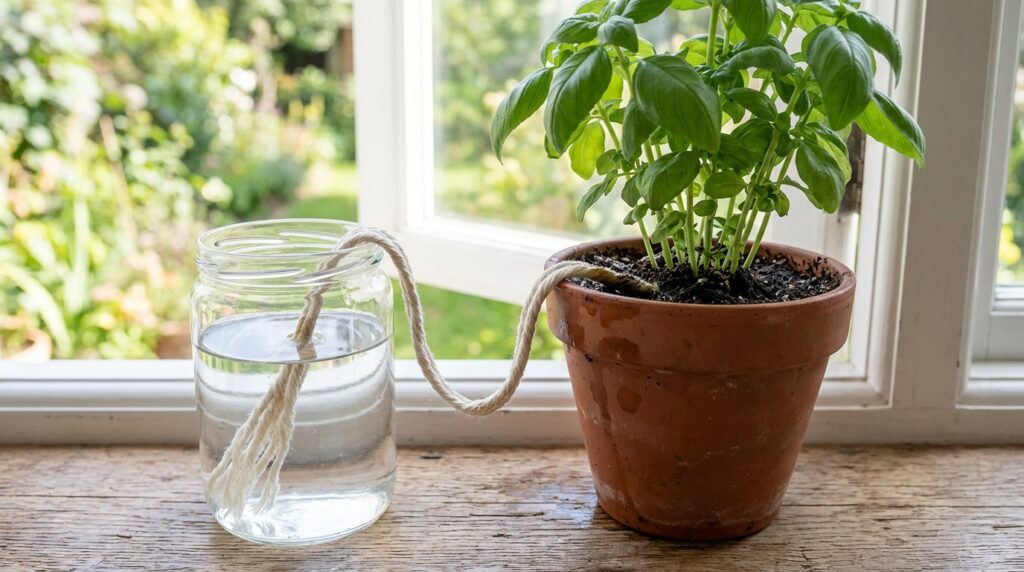 Aprenda como a irrigação por capilaridade com barbante de algodão mantém suas plantas úmidas na viagem sem o risco de apodrecer as raízes. - Imagem ilustrativa criada por inteligência artificial (ChatGPT / Olhar Digital)