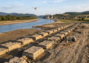 A ponte romana reaparecida com a baixa do Danúbio em 2026