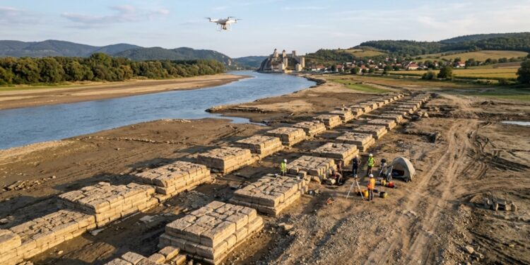 A ponte romana reaparecida com a baixa do Danúbio em 2026