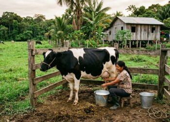 Natalie e Michael, pais de 6 filhos, vivem na selva: “Ao nascer do sol na selva, os pequenos já sabem qual é a sua missão do dia: colher frutas, estudar em casa, preparar a terra e cuidar dos animais.”