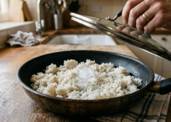 Colocar uma pedra de gelo na frigideira antes de reaquecer arroz: para que serve e por que a técnica funciona