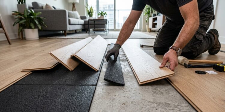 Piso vinílico sobre cerâmica e manta do laminado