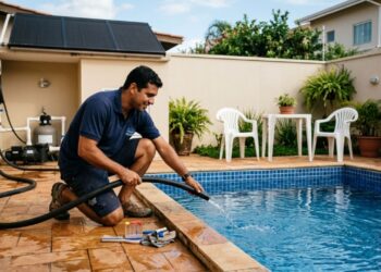 Piscineiro revela invenção caseira: mangueira preta enrolada como uma grande espiral vira coletor solar para esquentar a piscina