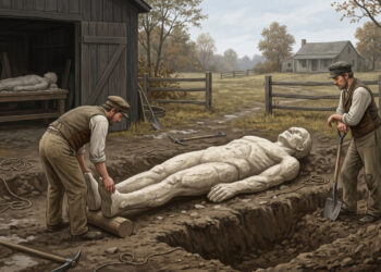 Um homem enterrou uma estátua de gipsita de três metros e armou sua “descoberta”, até P. T. Barnum fazer uma cópia falsa do gigante falso