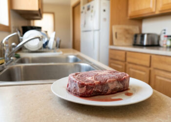 A carne descongelada na pia por 4 horas em dia de 30 graus já está fora da orientação segura, e o método recomendado começa na geladeira