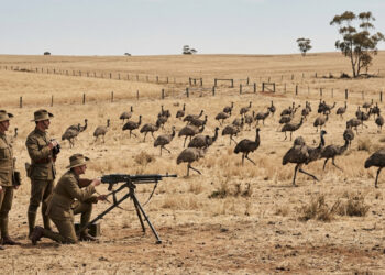 O exército australiano declarou guerra a emas em 1932, mandou soldados com metralhadora, e desistiu porque as aves se dividiam em grupos pequenos ao serem atacadas