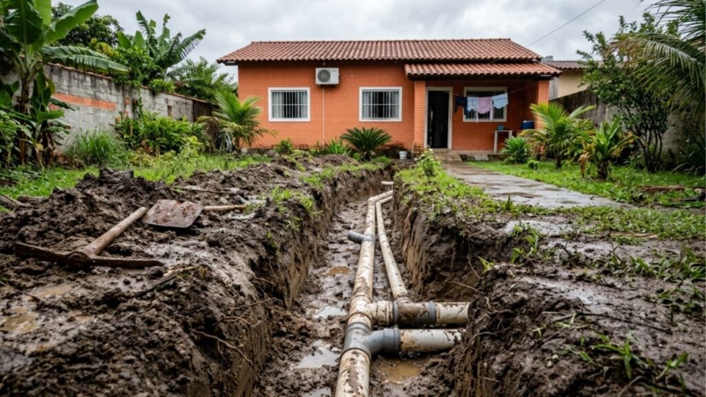 A gambiarra do tubo de PVC enterrado no quintal inspirada em um trocador de calor terra-ar: na proposta divulgada, o ar quente entra, percorre 10 metros de tubo a 60 centímetros de profundidade — onde o solo estaria a 22 °C — e pode sair até 8 °C mais frio, embora o resultado varie e o sistema possa precisar de ventilador