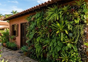 A gambiarra do jardim vertical na parede oeste que isola a casa como uma manta térmica: as plantas barram o sol da tarde, a parede esquenta menos e o interior se mantém fresco sem ligar o ar
