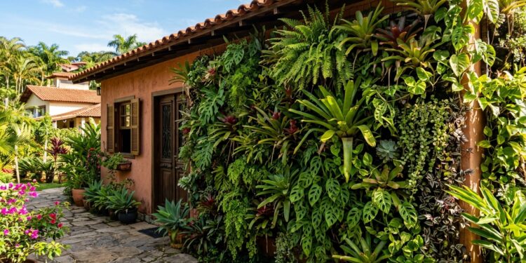 A gambiarra do jardim vertical na parede oeste que isola a casa como uma manta térmica: as plantas barram o sol da tarde, a parede esquenta menos e o interior se mantém fresco sem ligar o ar