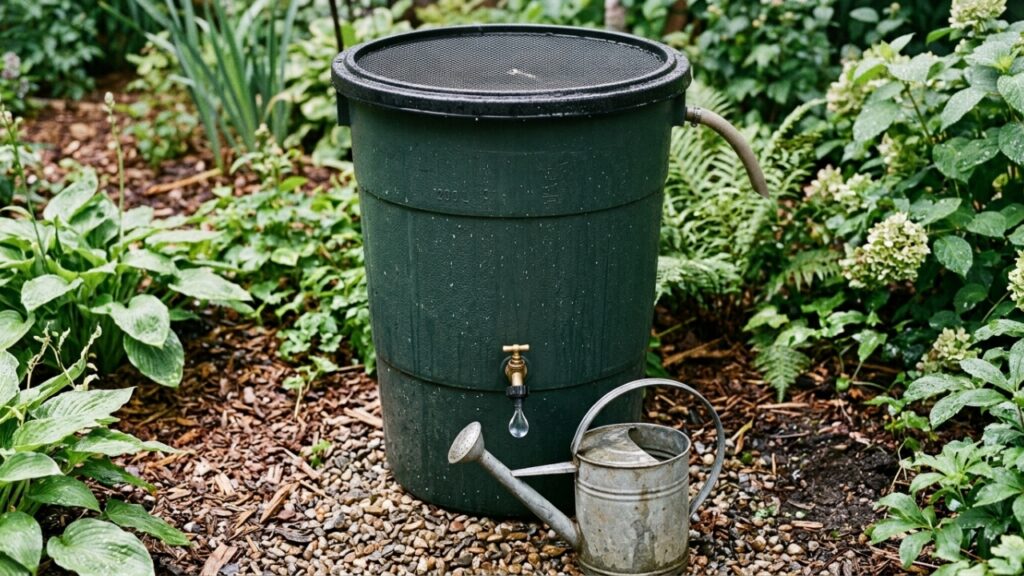 Tambor capta água da chuva para regar o jardim