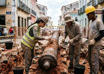 Canhões coloniais soterrados revelam vestígios da antiga defesa marítima de Salvador - Imagem criada por inteligência artificial (ChatGPT / Olhar Digital)
