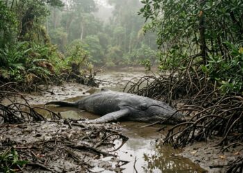 Uma baleia-jubarte apareceu morta dentro de um manguezal amazônico e meses depois seus ossos viraram acervo científico