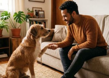 Veterinários explicam por que o cachorro que dá a pata quando você senta não está pedindo carinho, está repetindo um gesto de filhote para pedir comida, e a resposta que a maioria dá reforça o comportamento sem querer