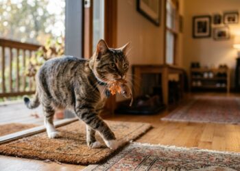 Veterinários explicam por que o gato leva objeto para dentro de casa e deixa na porta do quarto: é comportamento de ensino, não presente, e três reações comuns do tutor fazem o hábito piorar