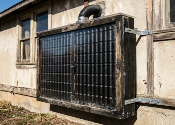 O aquecedor solar feito com latas de alumínio que aproveita a luz do sol para esquentar o ar antes de enviá-lo para dentro de casa