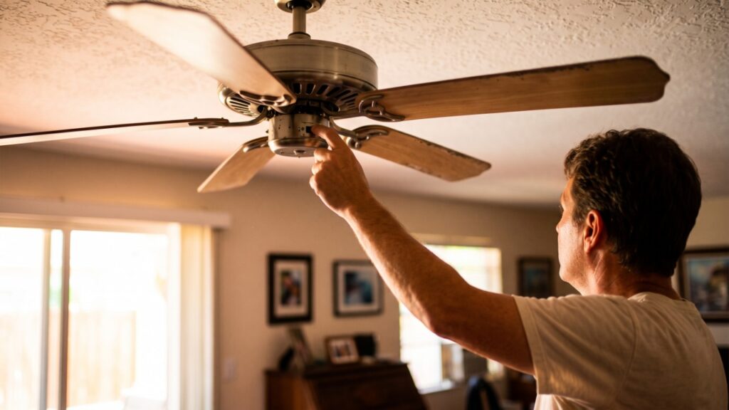 Ventilador de teto tem duas direções de giro, e usar a errada no verão faz o quarto parecer mais quente