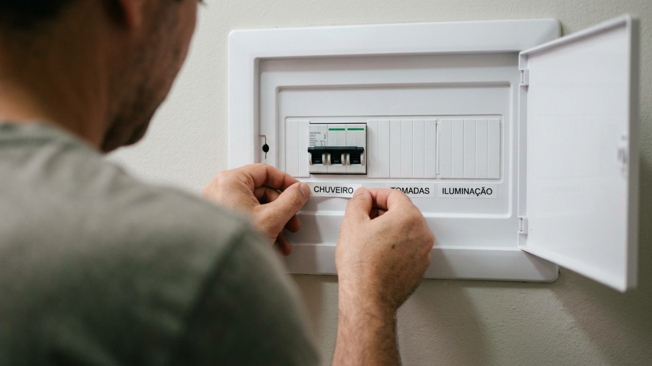 Eletricista que monta quadro de distribuição repete o mesmo alerta: tomada de cozinha pede circuito separado da iluminação, e a falta de DR deixa a casa sem proteção contra choque