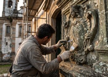 Cientistas do IPT explicam por que a Igreja de São Francisco em Ouro Preto não racha: a pedra-sabão trabalha com a temperatura de um jeito que o granito não trabalha, e o restaurador precisa usar a mesma pedra da mesma pedreira.