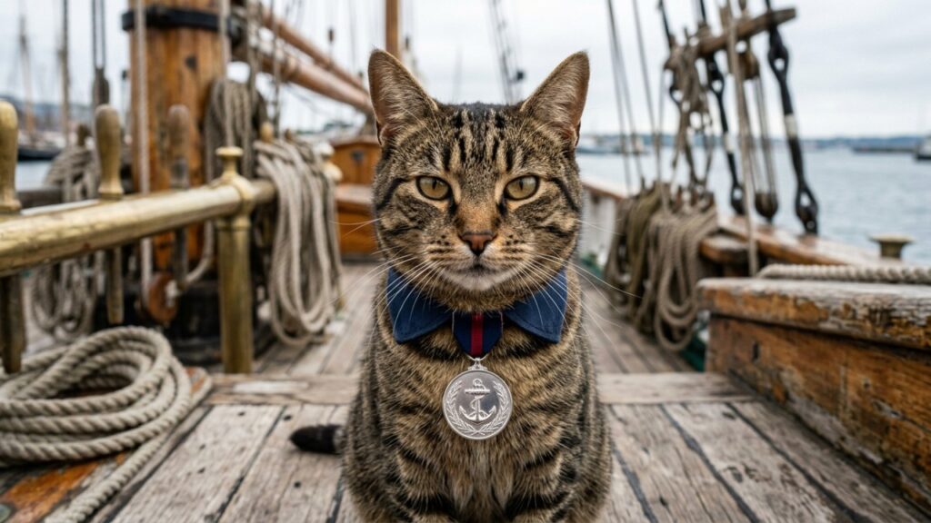 Simon, o gato de navio que sobreviveu a um ataque e acabou recebendo uma medalha por sua história incomum