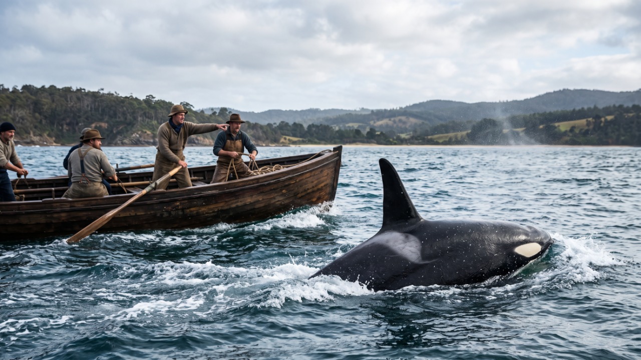 Old Tom, a orca que por décadas ajudou baleeiros na Austrália e cujo esqueleto está num museu até hoje