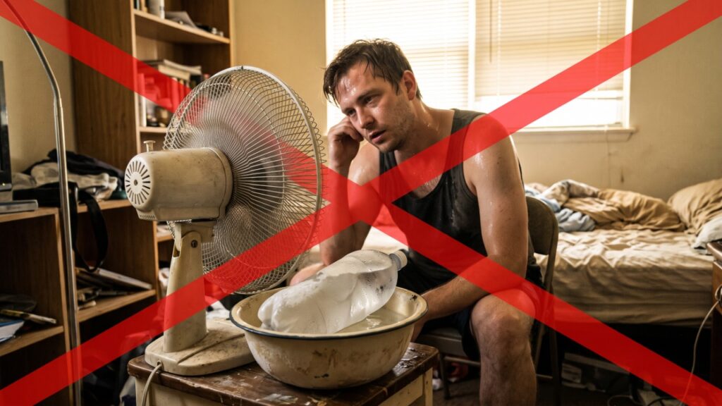 A gambiarra da garrafa congelada na frente do ventilador viralizou como “ar-condicionado caseiro”, e engenheiros explicam quantos graus ela realmente baixa no quarto