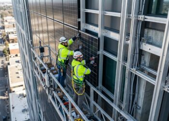 Painéis solares instalados quase na vertical em fachadas produzem menos ao meio-dia, mas podem ganhar uma vantagem justamente quando o sol está mais baixo no céu