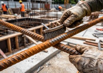 Produtor compra vergalhão e encontra ferrugem nas barras antes de concretar: engenheiros explicam qual tipo de ferrugem é superficial e some no contato com o concreto, qual já comeu a seção da barra e obriga a devolver o lote, e o teste da escova de aço que qualquer um faz na obra