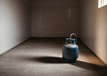 Técnico de gás é chamado para trocar botijão dentro de armário fechado da cozinha, cancela o serviço e explica a distância mínima que a instalação precisa respeitar do fogão