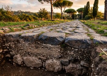 A Via Apia romana foi construída em quatro camadas com pedra, cascalho, areia e laje