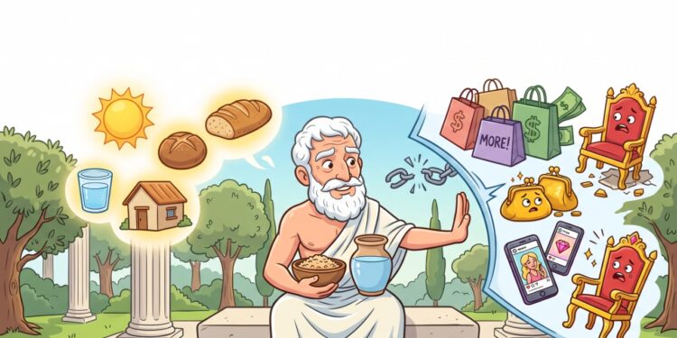Epicuro e a escola epicurista, em reflexão sobre por que ter mais nem sempre significa viver melhor