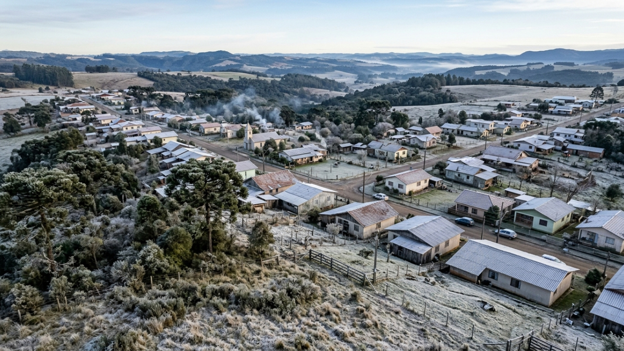 Um município do Sul chega a registrar geada em dezenas de manhãs frias porque altitude e relevo favorecem o acúmulo de ar gelado durante a madrugada