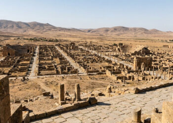 Vista do alto, uma cidade romana de quase 2 mil anos ainda revela um tabuleiro de ruas perfeitamente alinhadas no meio do território argelino