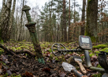 Um detector de metais só encontrava tampinhas e latas até localizar uma espada de bronze de 2.700 anos apontando para fora do chão