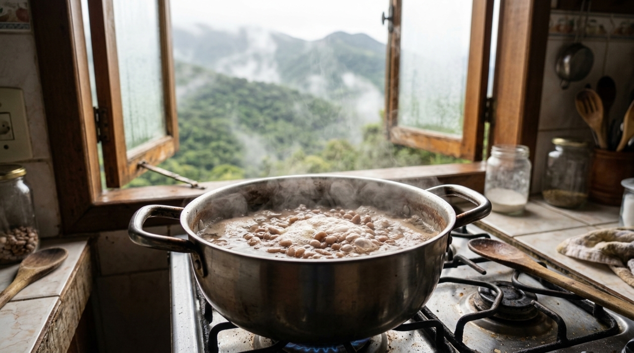 Cientistas descobriram por que o feijão não cozinha em cidade de serra: a água ferve a 94 graus em vez de 100, o grão precisa de temperatura e não de fervura, e a panela de pressão resolve o que duas horas de fogo não resolvem