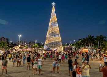 A cidade que monta a maior árvore de Natal do Brasil e muda a paisagem do centro durante dezembro