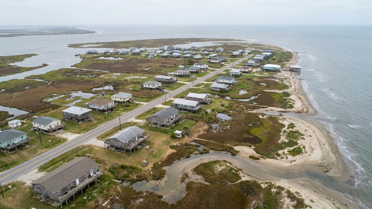 O ponto do planeta onde a terra firme afunda lentamente enquanto o nível do mar sobe, fazendo duas mudanças independentes parecerem uma única inundação acelerada