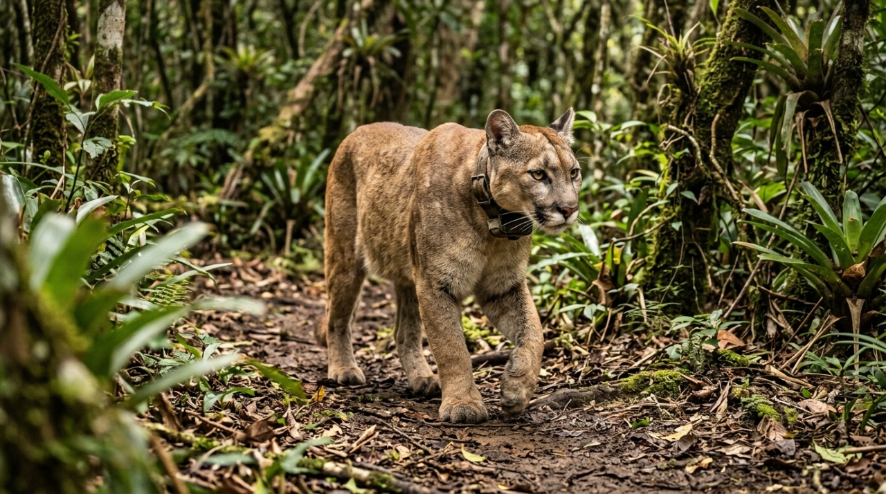 A onça-parda que voltou três vezes ao mesmo ponto da estrada onde foi resgatada filhote e que os biólogos acompanham por colar desde 2019