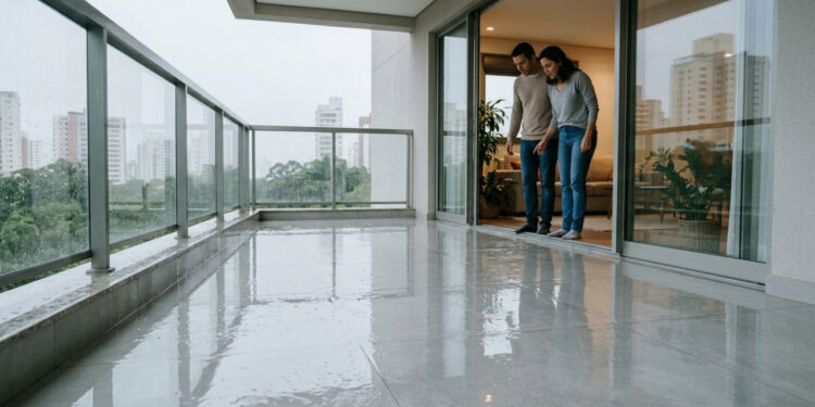 Casal coloca porcelanato polido na área externa e, na primeira chuva, o piso vira um rinque de patinação