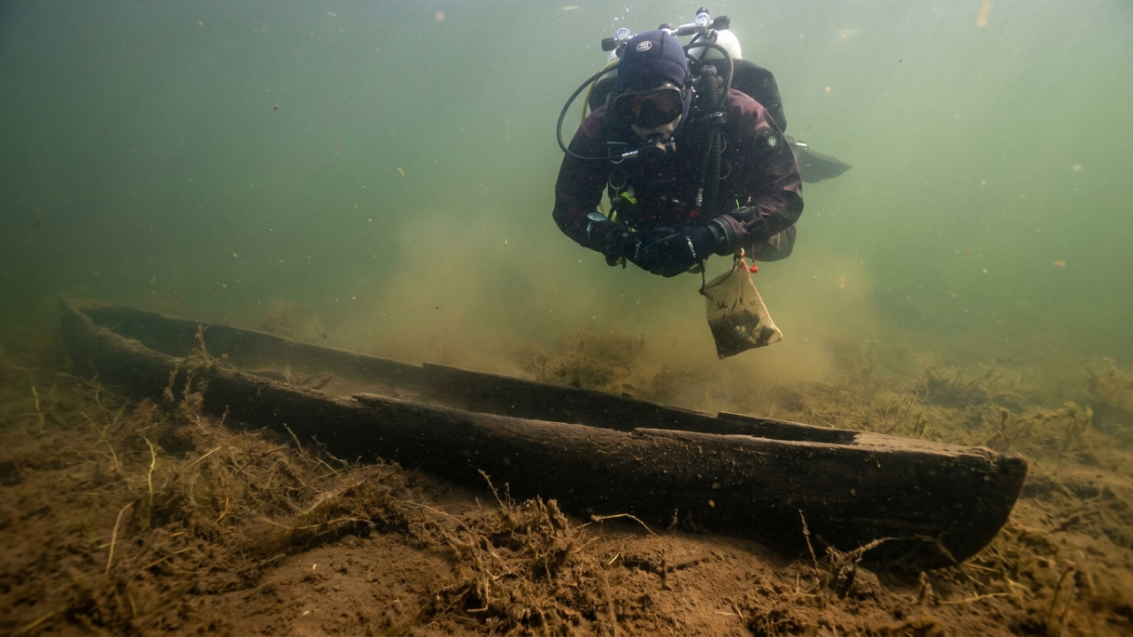 Um homem mergulhou em um lago para recolher lixo e encontrou uma canoa indígena de cerca de 1.000 anos no fundo
