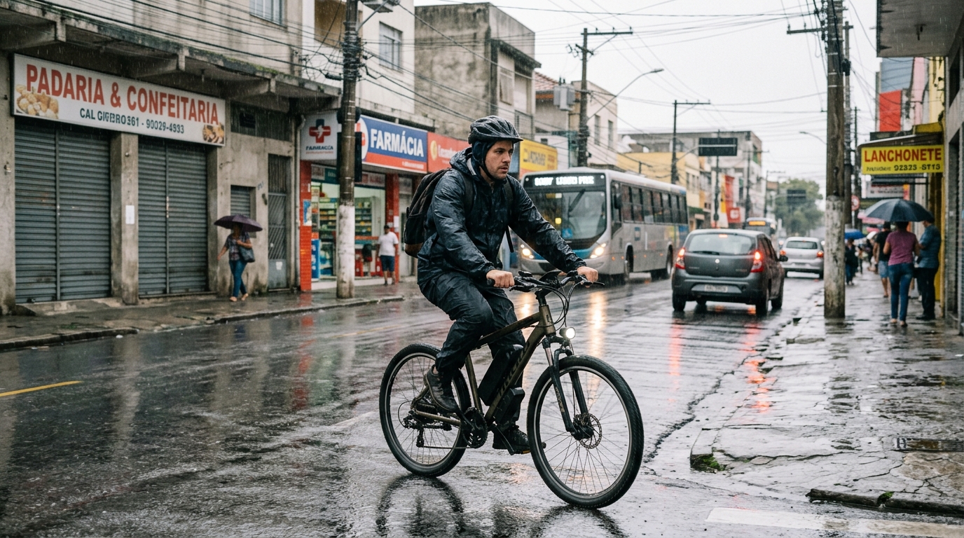 Bicicleta elétrica pode andar na chuva? O que a garantia cobre e quando a loja pode negar o conserto da bateria