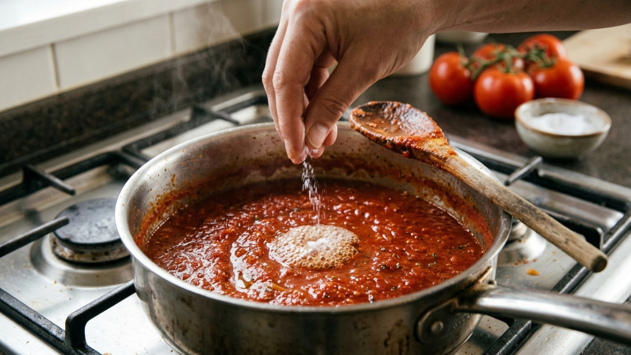 Cozinheiros italianos concordam: “Para tirar a acidez do molho de tomate, não use açúcar, mas uma pitada de bicarbonato”