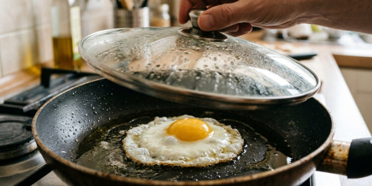 Cozinheiros espanhóis concordam: “Para o ovo frito ficar suculento, troque parte do óleo por algumas gotas de água e tampe a frigideira”