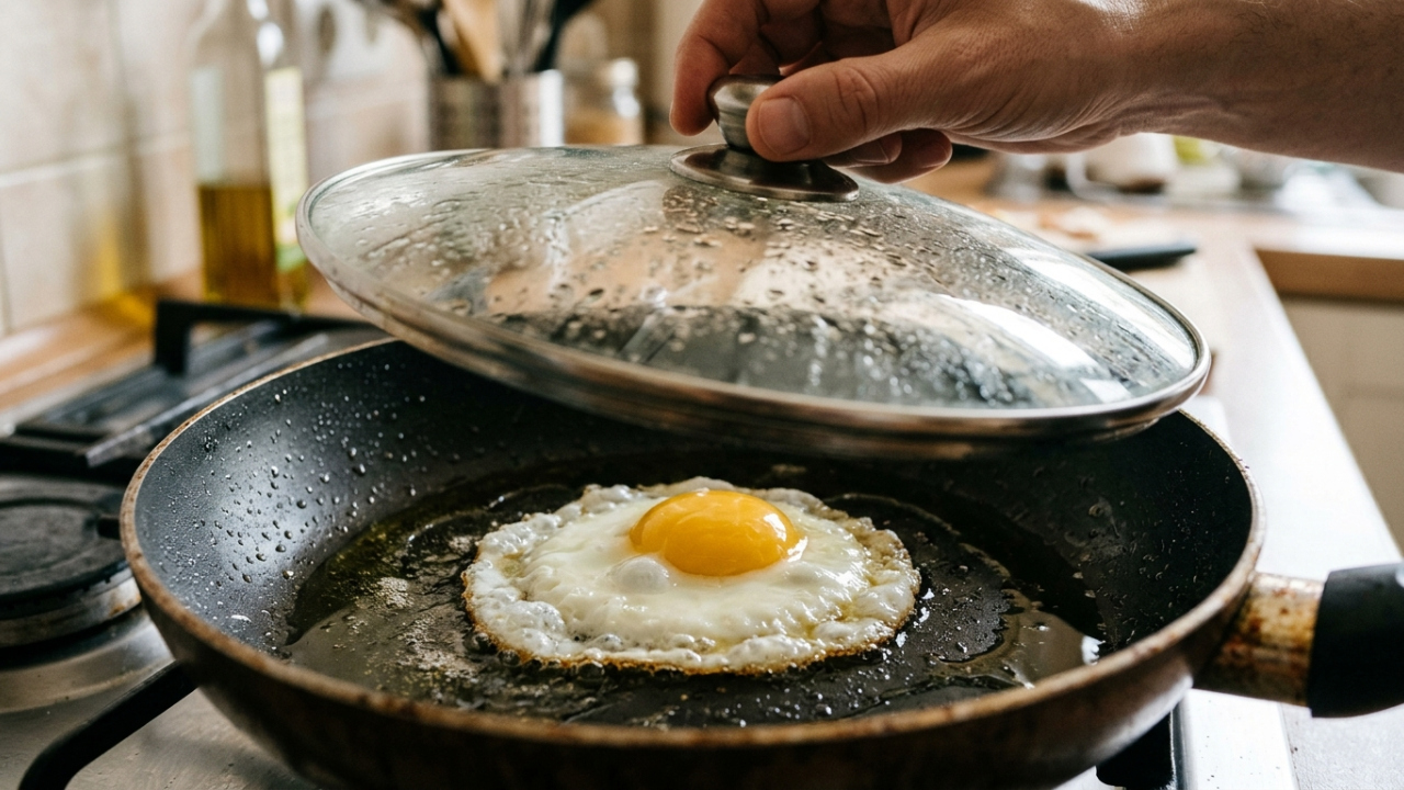 Cozinheiros espanhóis concordam: “Para o ovo frito ficar suculento, troque parte do óleo por algumas gotas de água e tampe a frigideira”